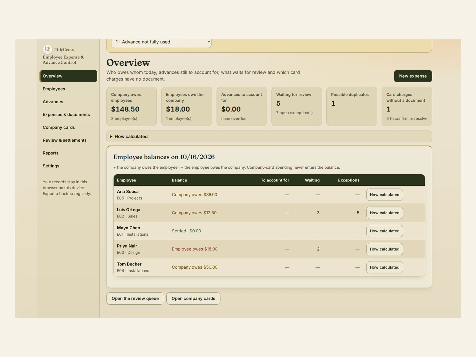 Employee Expense & Advance Control
