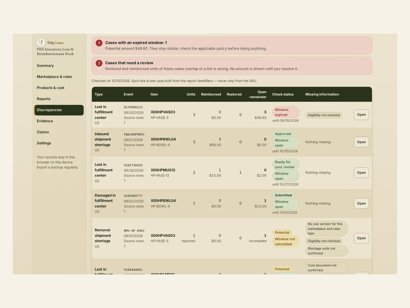 FBA Inventory Loss & Reimbursement Desk preview