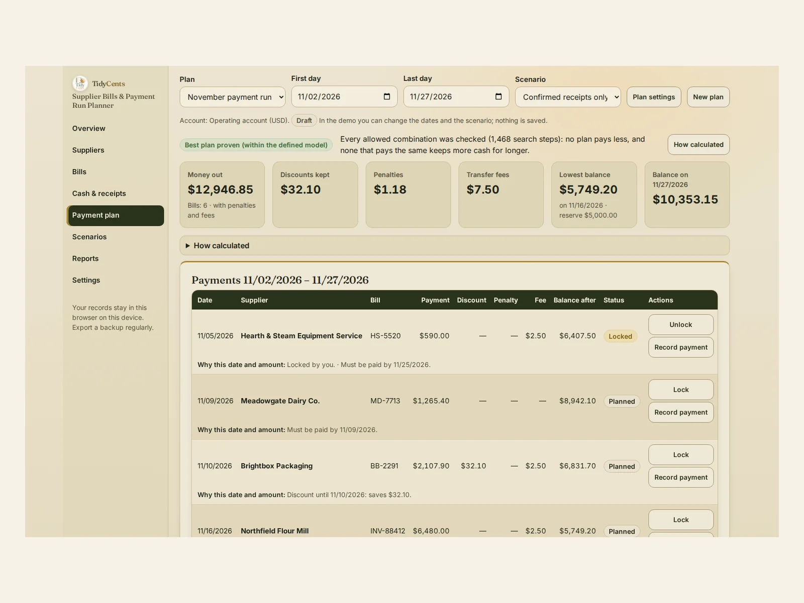 Supplier Bills & Payment Run Planner preview