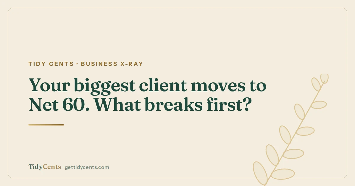 Tidy Cents · Business X-Ray — Your biggest client moves to Net 60. What breaks first?