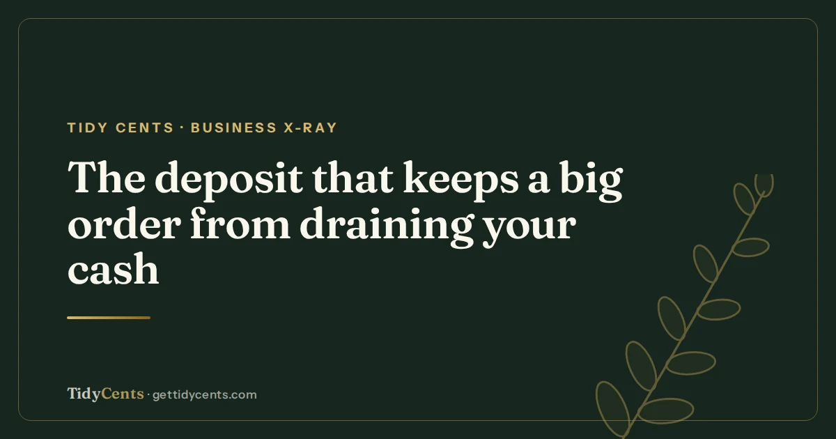 Tidy Cents · Business X-Ray — The deposit that keeps a big order from draining your cash