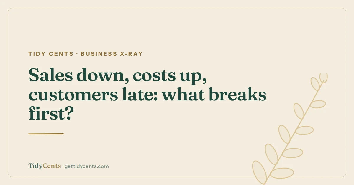 Tidy Cents · Business X-Ray — Sales down, costs up, customers late: what breaks first?