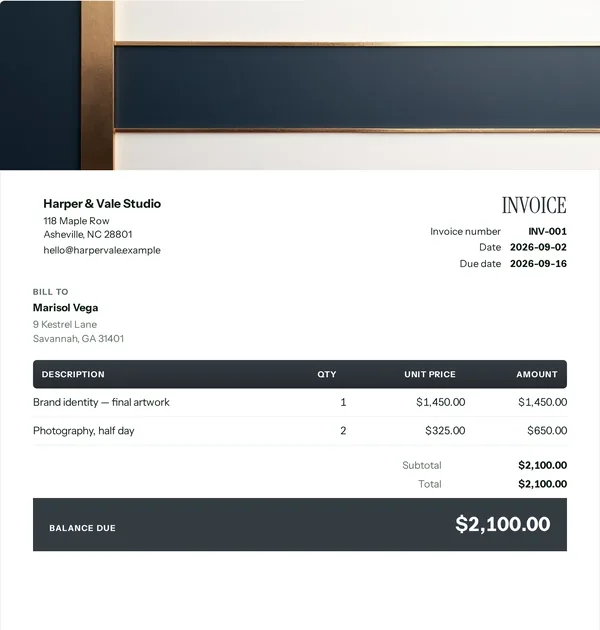 Audit column invoice template — free Office, law and finance invoice that adds up the totals for you