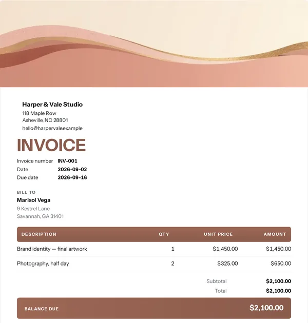 Barber slate invoice template — free Beauty and wellbeing invoice that adds up the totals for you
