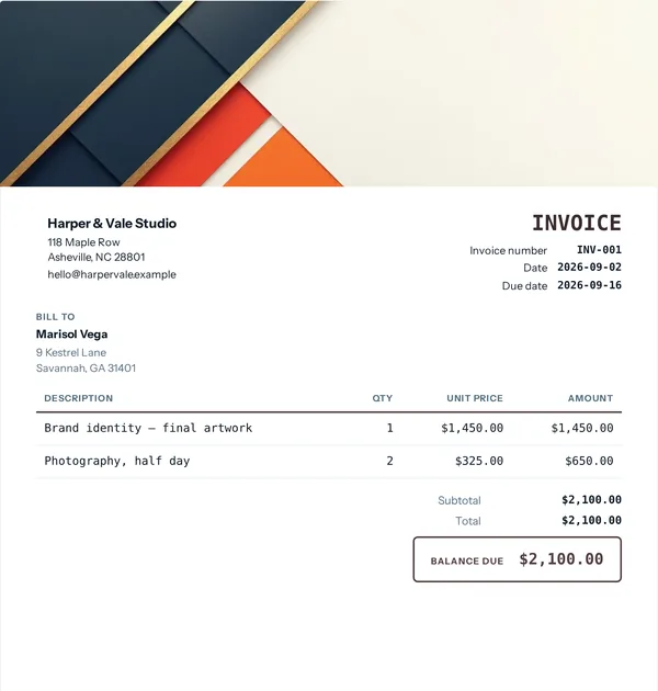 Blueprint invoice template — free Trades and construction invoice that adds up the totals for you