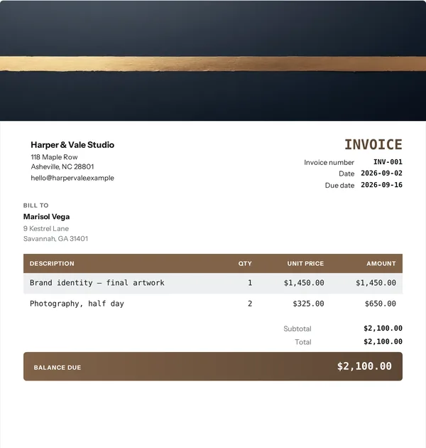Clerk invoice template — free Office, law and finance invoice that adds up the totals for you