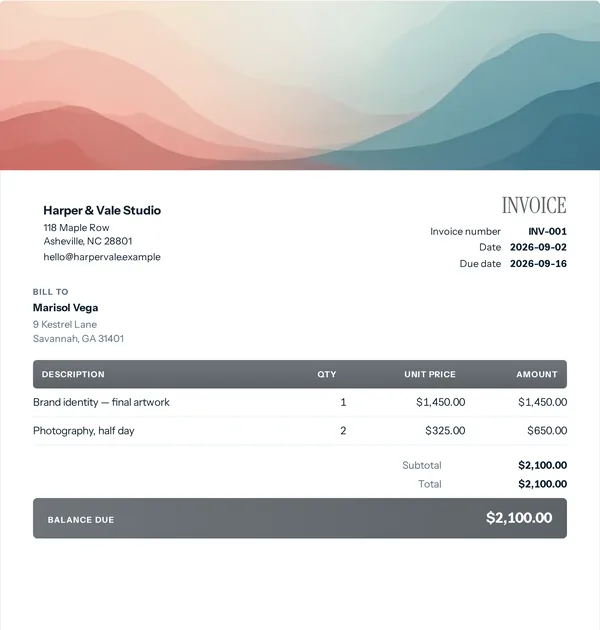 Clinic split invoice template — free Health, care and teaching invoice that adds up the totals for you