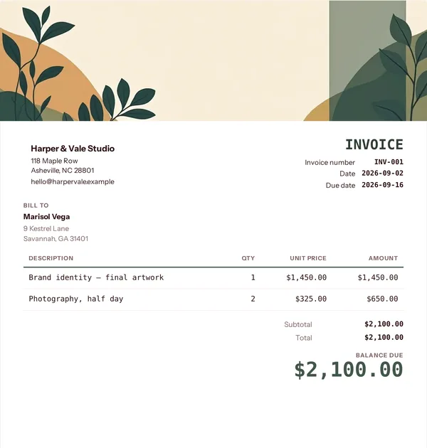 Courier split invoice template — free Home, transport and services invoice that adds up the totals for you