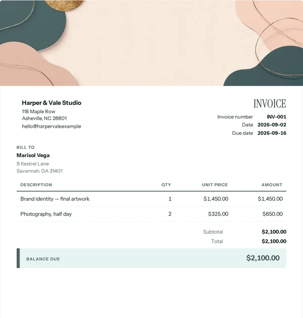 Dental bar invoice template — free Health, care and teaching invoice that adds up the totals for you