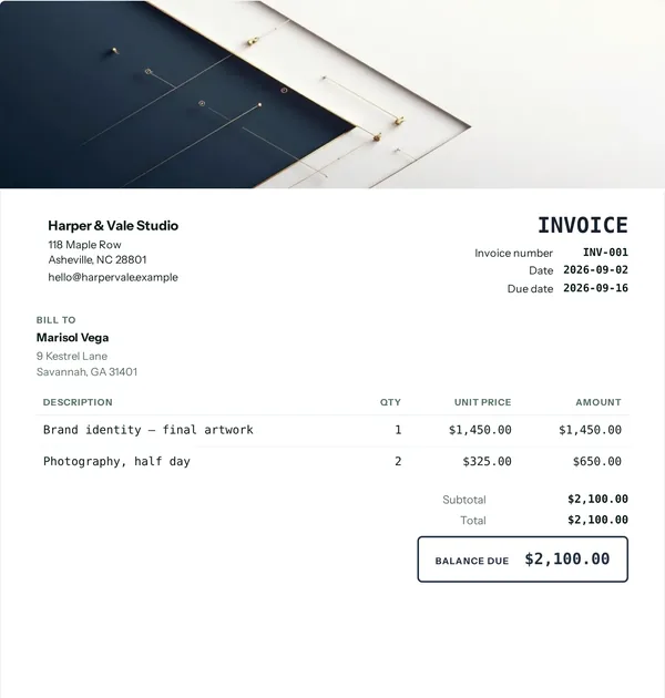 Dev shop invoice template — free Digital and plain invoice that adds up the totals for you