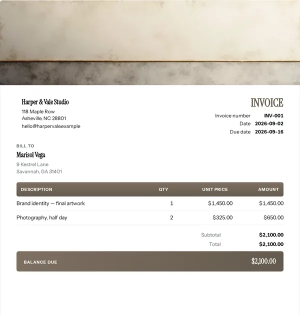 Ledger invoice template — free Office, law and finance invoice that adds up the totals for you