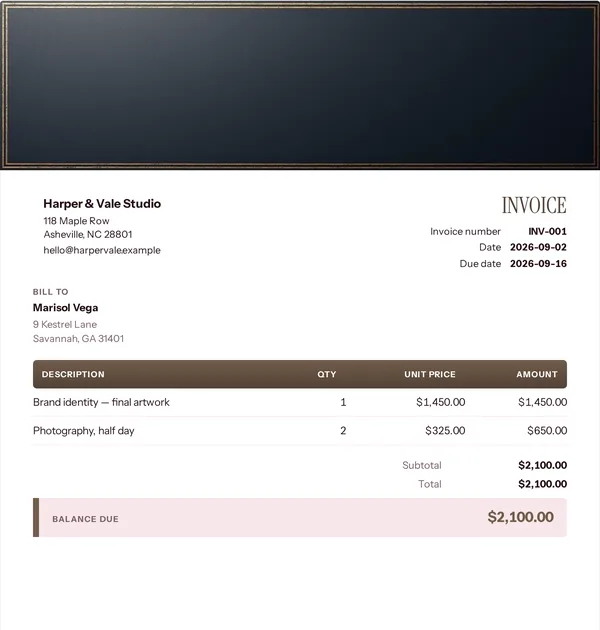 Notary seal invoice template — free Office, law and finance invoice that adds up the totals for you