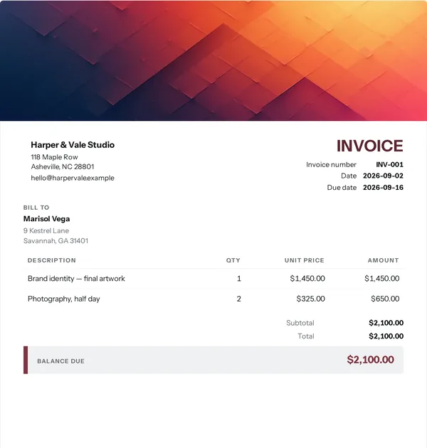 Plain invoice template — free Digital and plain invoice that adds up the totals for you