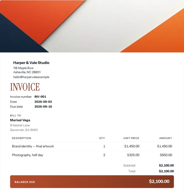 Roofline invoice template — free Trades and construction invoice that adds up the totals for you