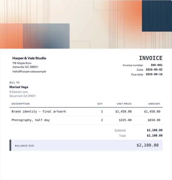 SaaS panel invoice template — free Digital and plain invoice that adds up the totals for you