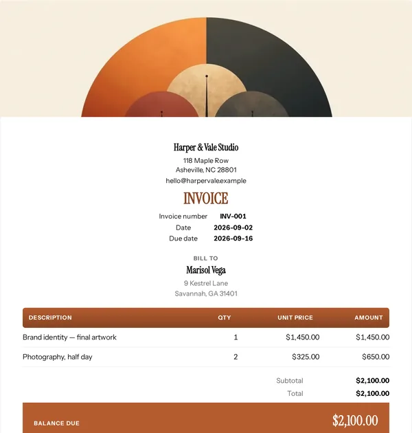 Security band invoice template — free Home, transport and services invoice that adds up the totals for you