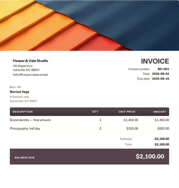 Site diagonal invoice template — free Trades and construction invoice that adds up the totals for you