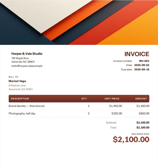 Toolbox band invoice template — free Trades and construction invoice that adds up the totals for you