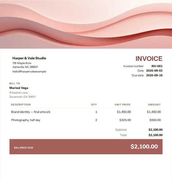 Trainer volt invoice template — free Health, care and teaching invoice that adds up the totals for you