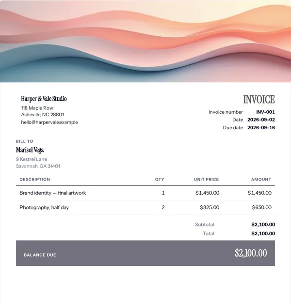 Tutor band invoice template — free Health, care and teaching invoice that adds up the totals for you