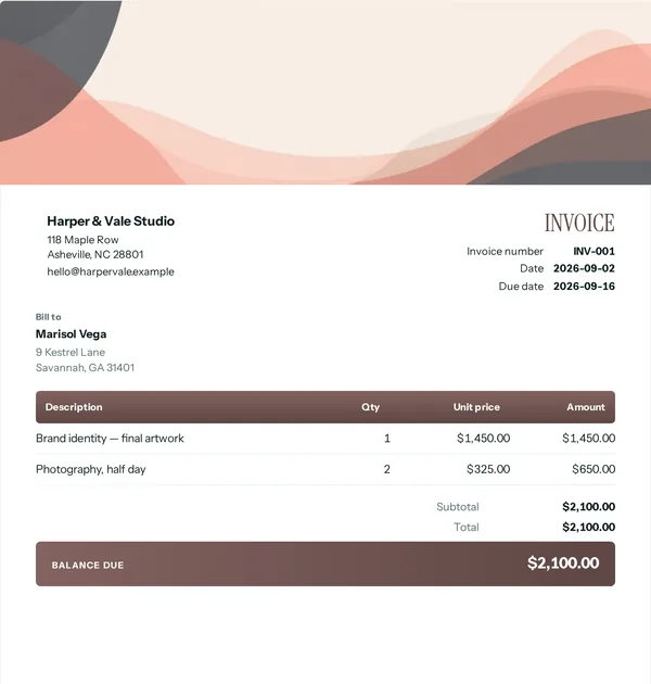 Vet corner invoice template — free Health, care and teaching invoice that adds up the totals for you