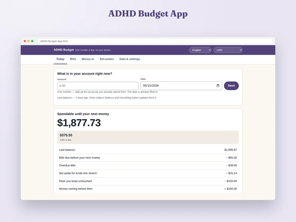 ADHD Budget App — Page 1
