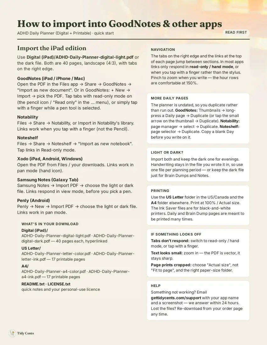 ADHD Daily Planner (Digital + Printable) — Page 1