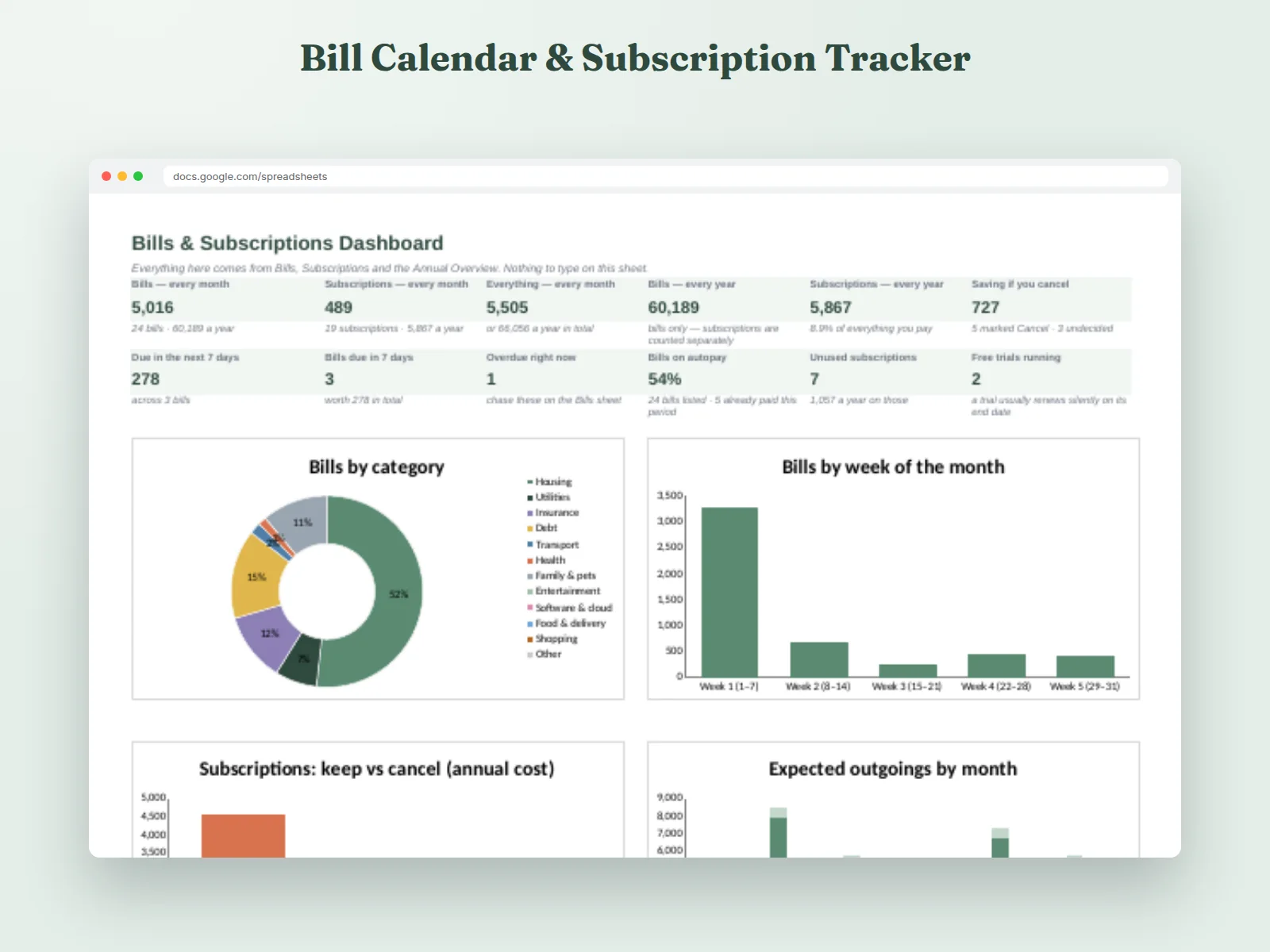 Bill Calendar & Subscription Tracker preview