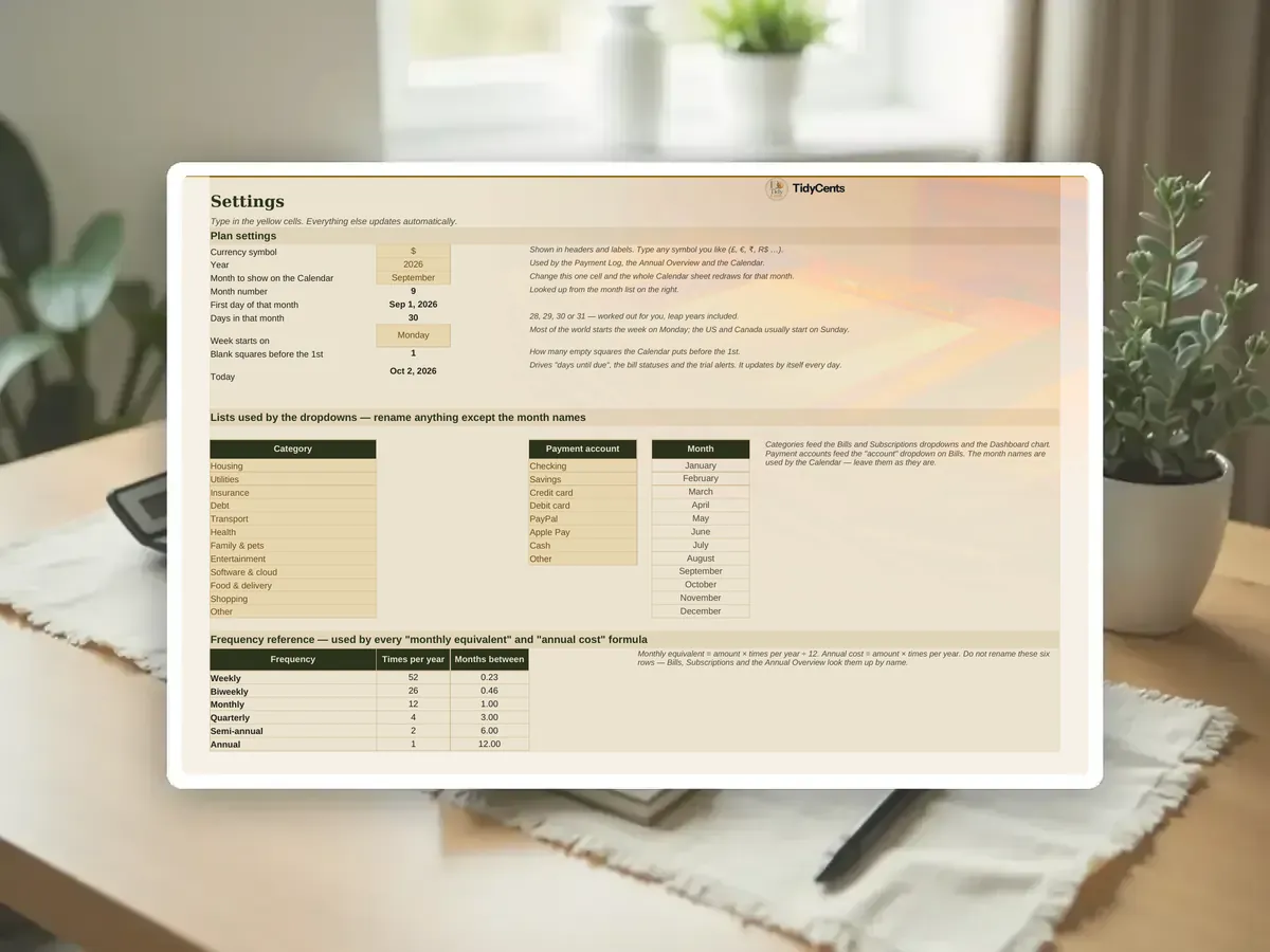 Bill Calendar & Subscription Tracker — Page 2