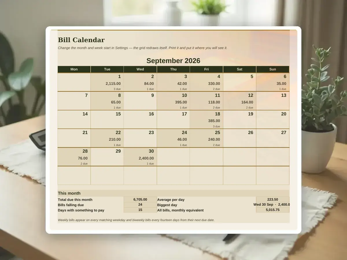 Bill Calendar & Subscription Tracker — Page 5