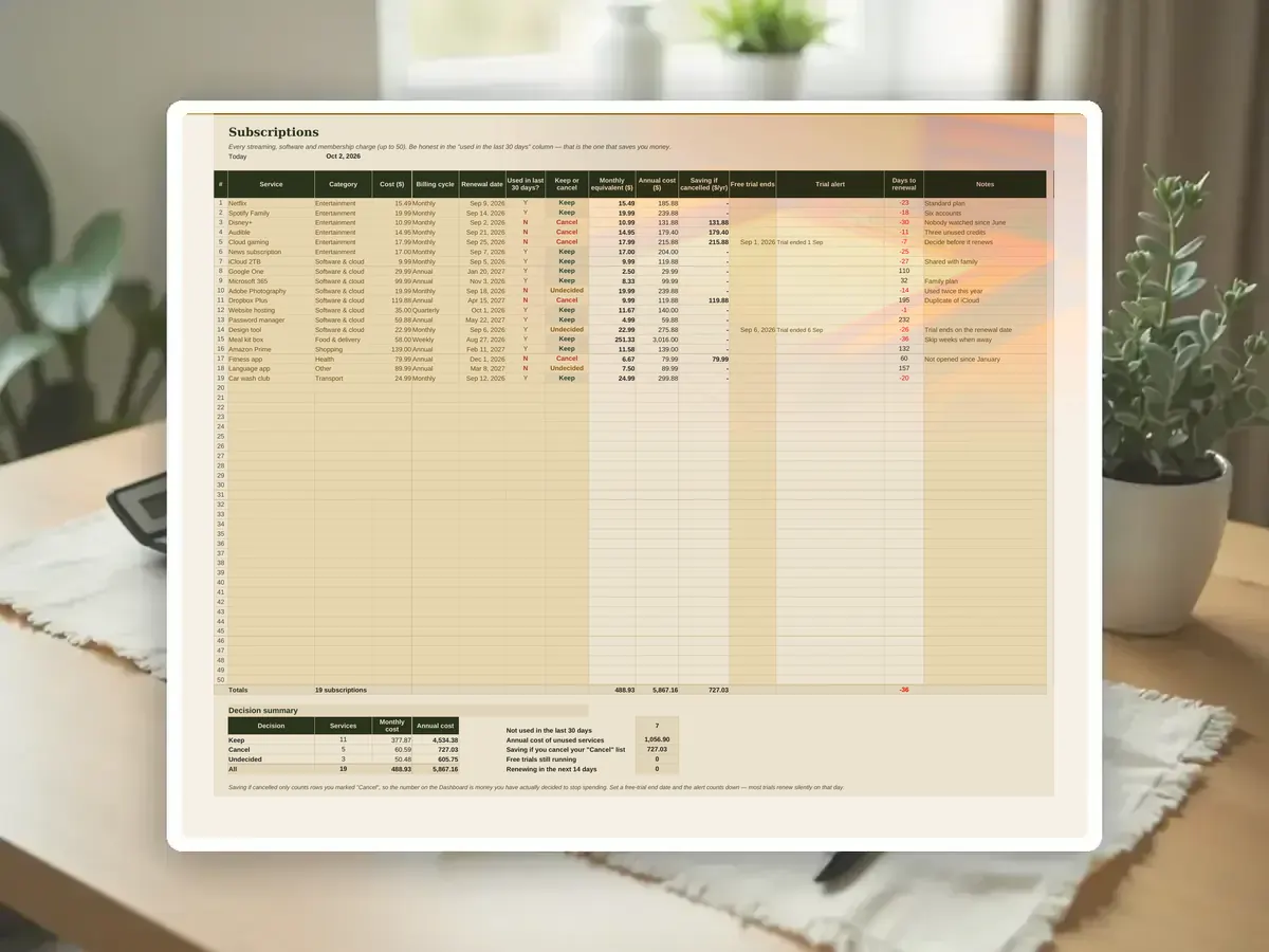 Bill Calendar & Subscription Tracker — Page 6