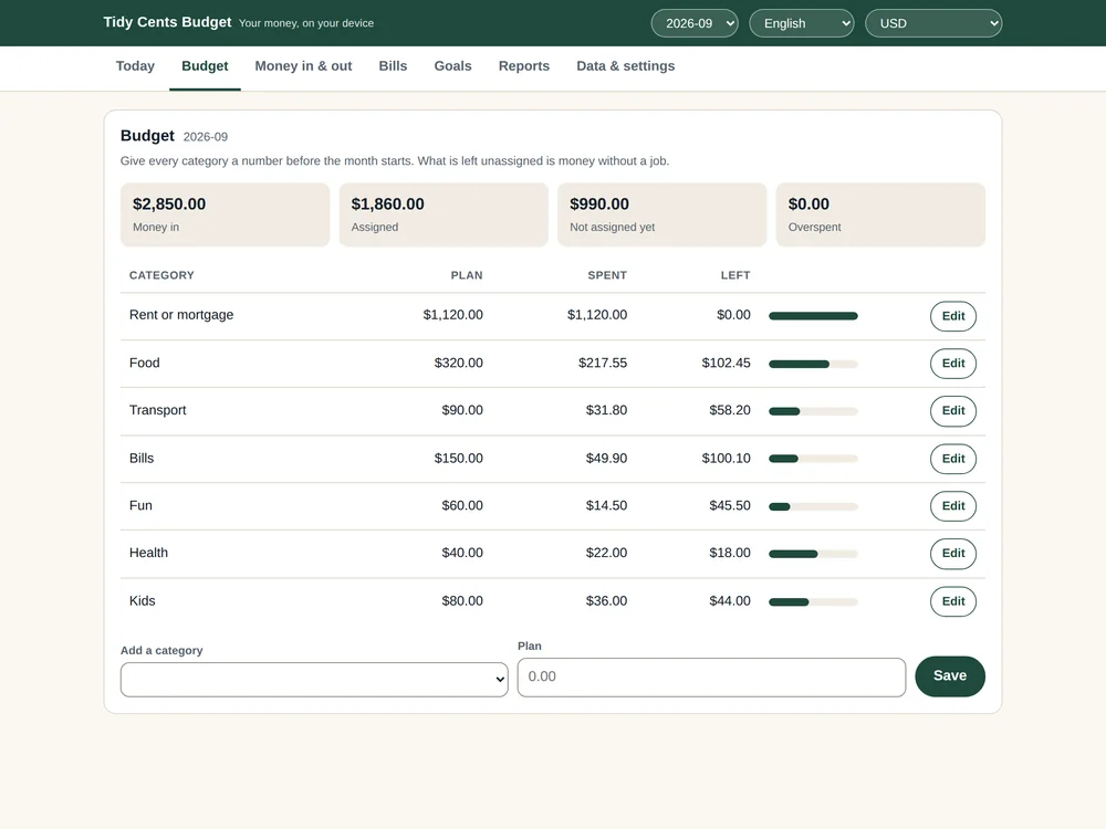 Tidy Cents Budget App — Page 4