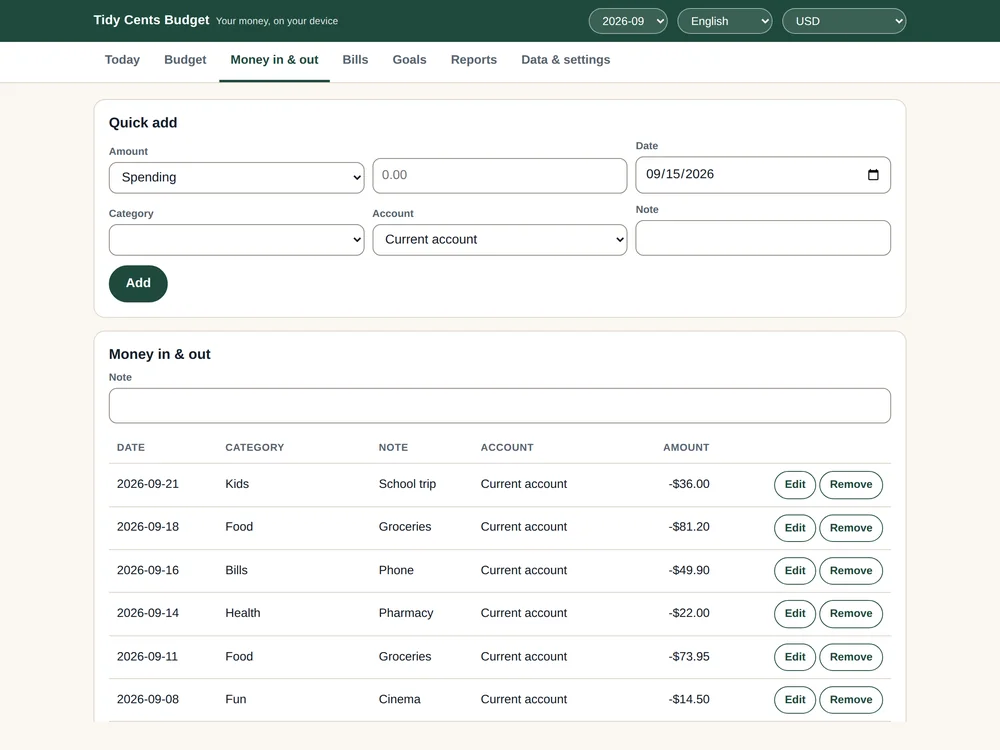Tidy Cents Budget App — Page 5