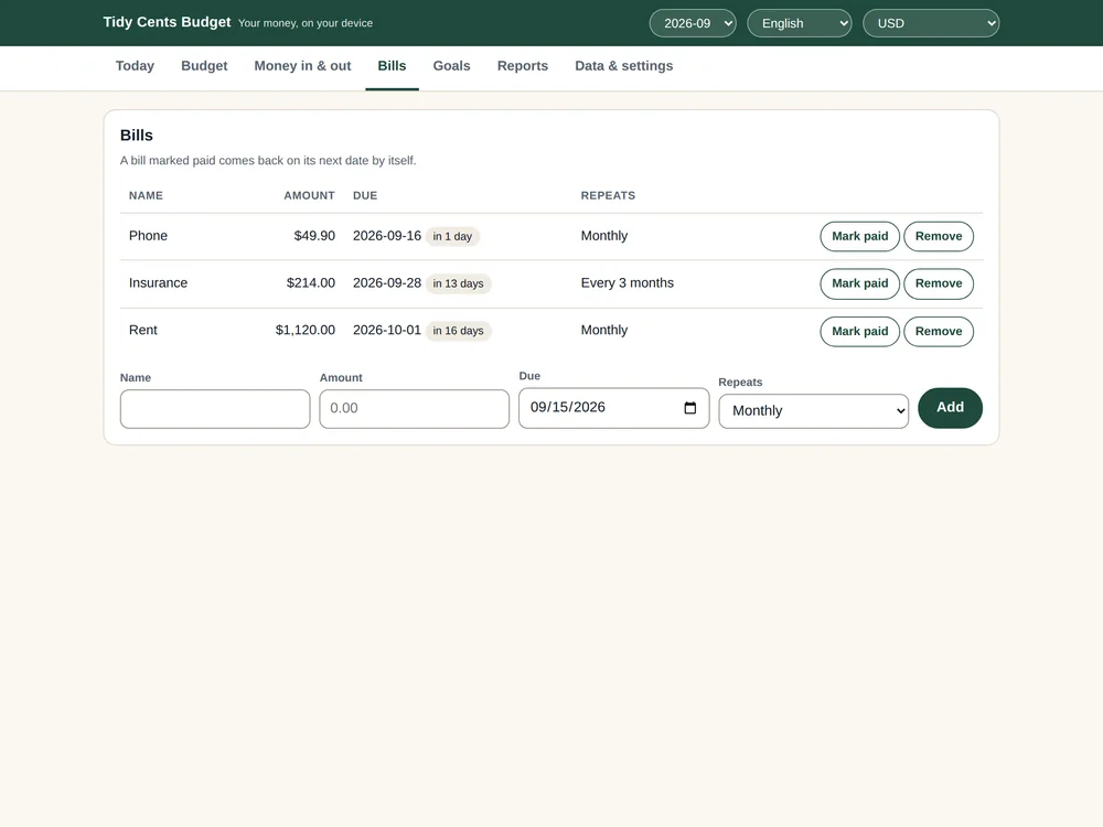 Tidy Cents Budget App — Page 6