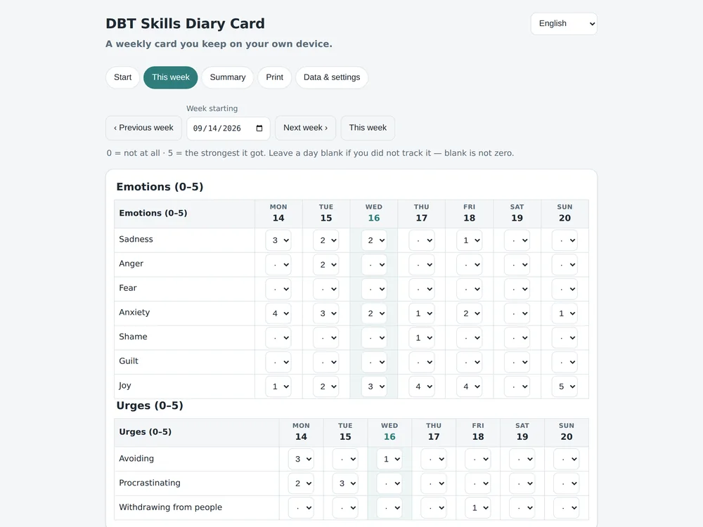 Cartão Diário de Habilidades DBT — Página 3
