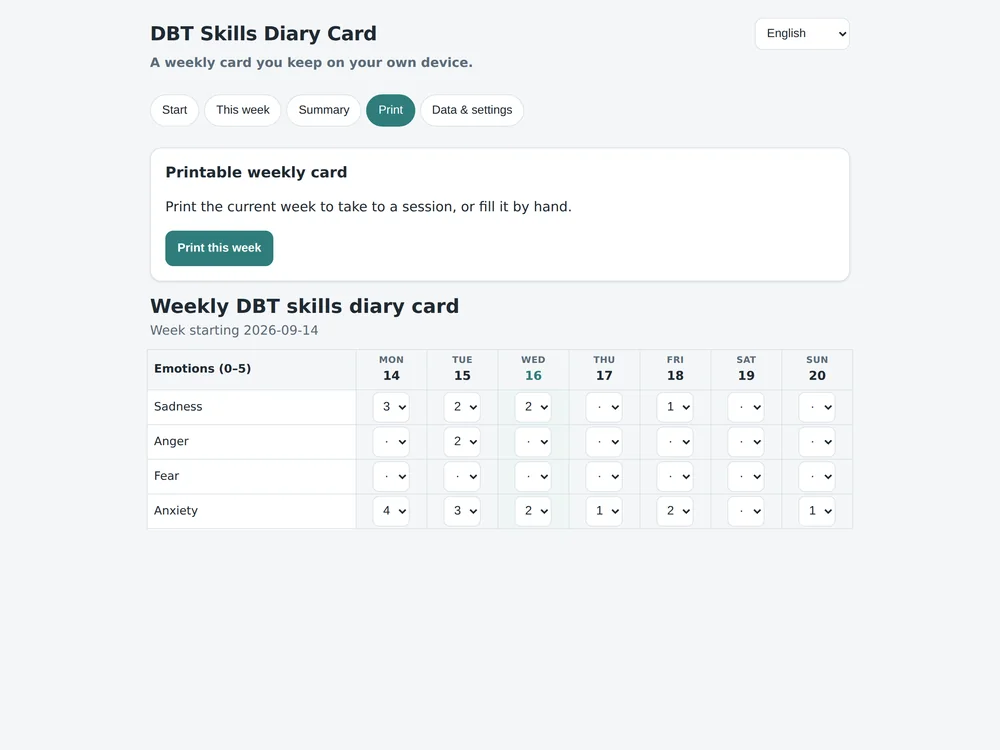 Cartão Diário de Habilidades DBT — Página 6