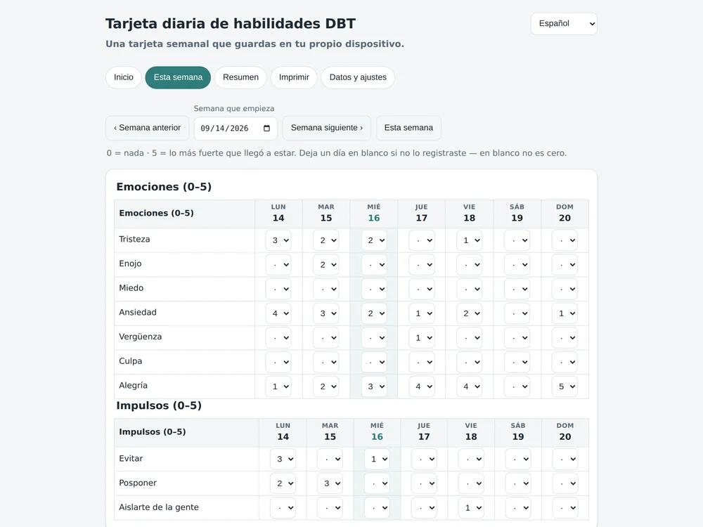 Cartão Diário de Habilidades DBT — Página 7
