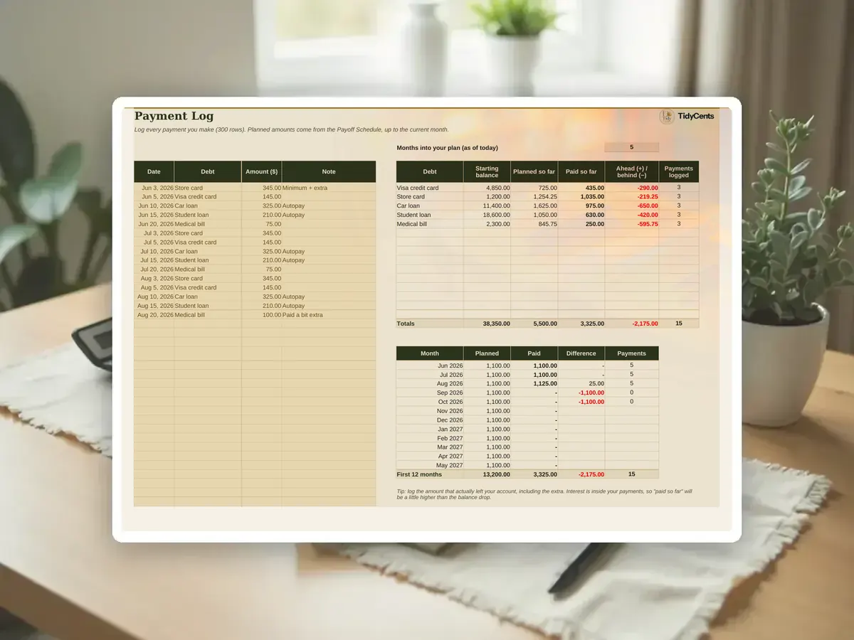 Debt Payoff Planner Spreadsheet — Page 6