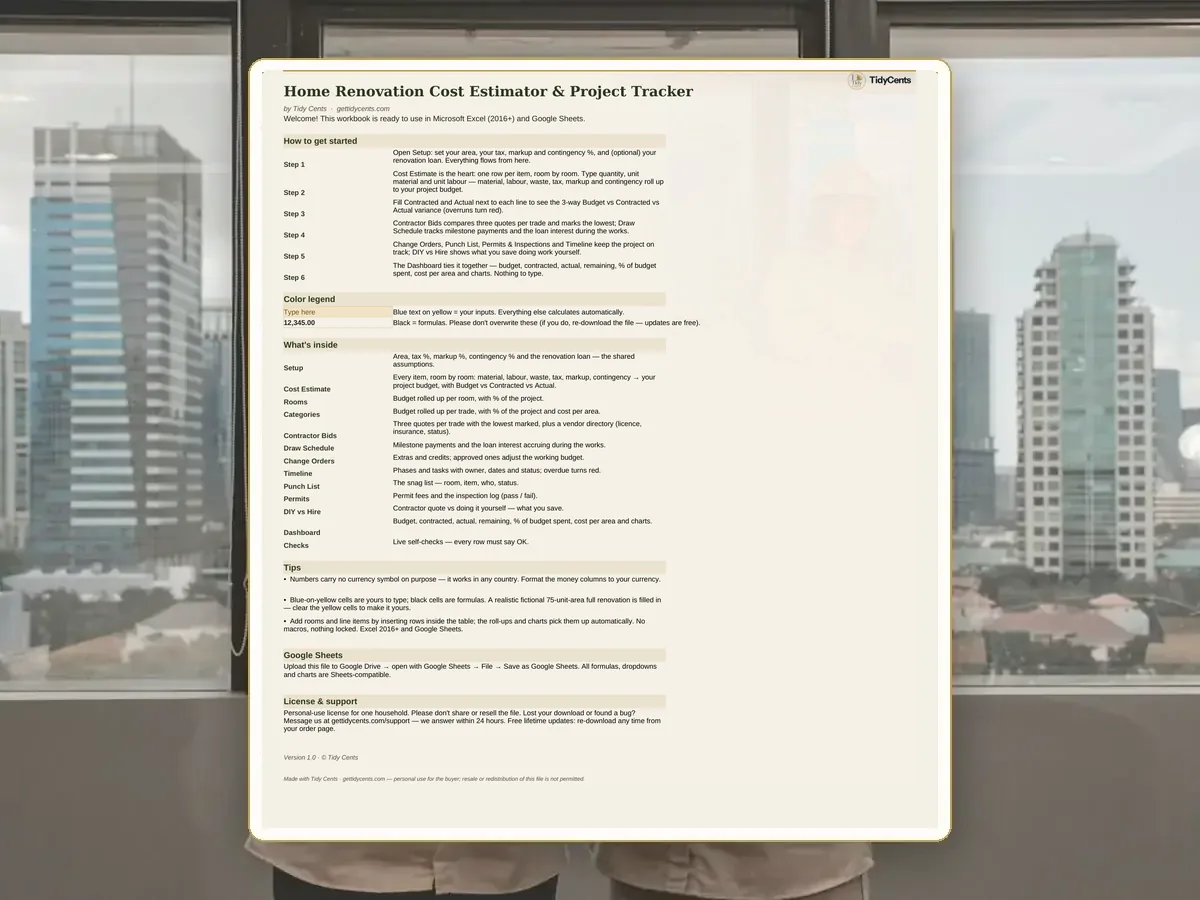 Home Renovation Cost Estimator & Project Tracker — Page 1