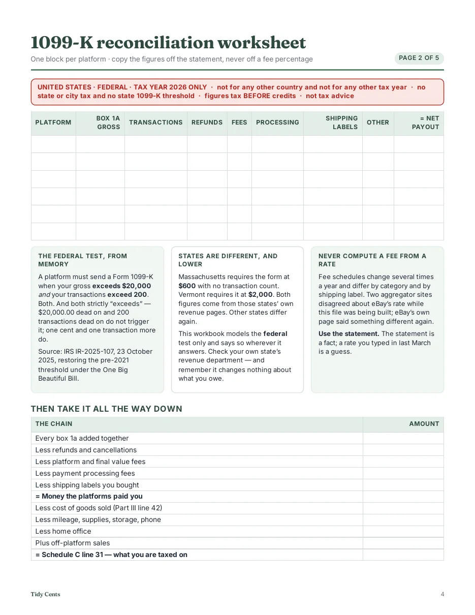 Online Seller Profit, COGS & 1099-K Reconciliation — US · Tax Year 2026 — Page 15
