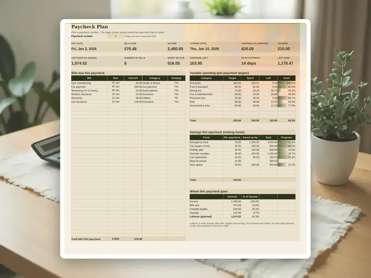 Paycheck Budget Planner Spreadsheet — Page 5