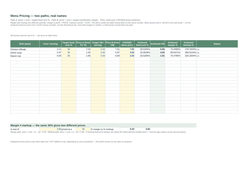 Recipe Cost & Menu Pricing Spreadsheet — yields, sub-recipes and menu engineering · any currency — Page 5