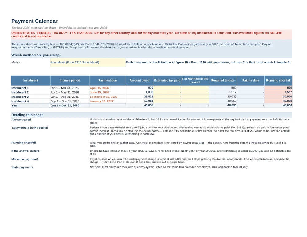 US Self-Employed Tax Engine — 1099 & Quarterly Estimated Taxes · Tax Year 2026 — Page 9