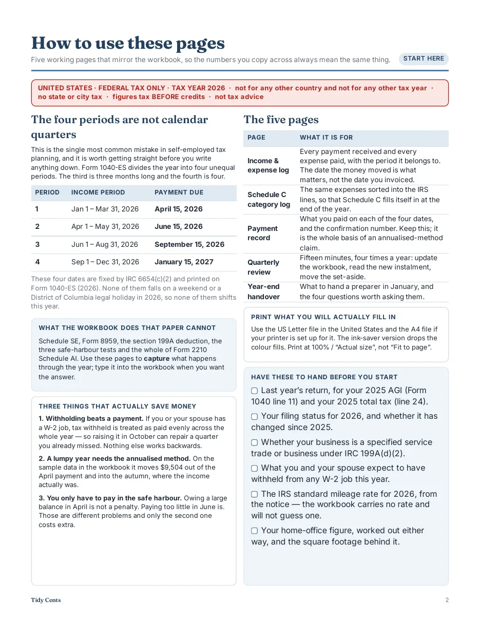 US Self-Employed Tax Engine — 1099 & Quarterly Estimated Taxes · Tax Year 2026 — Page 13