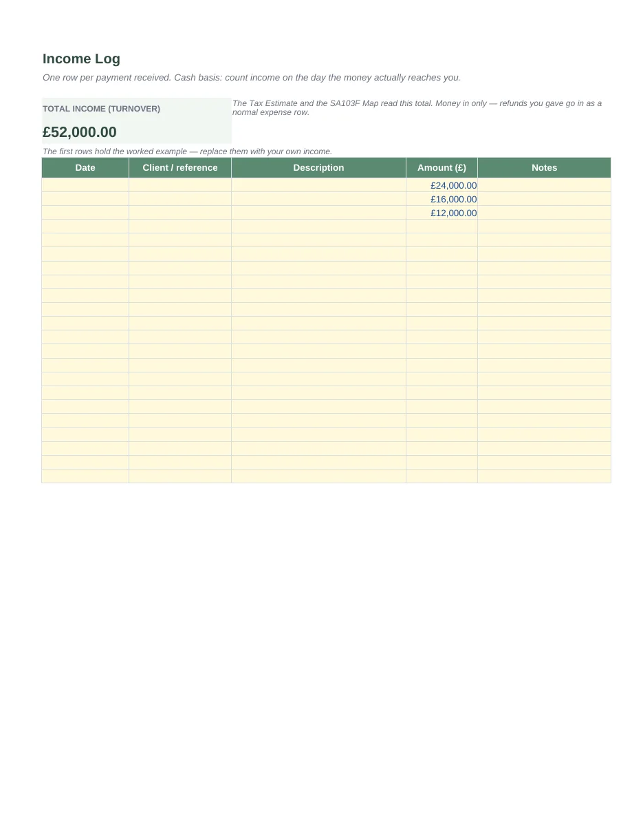 UK Self Assessment Expenses Spreadsheet — every entry to its SA103F box · UK · 2025–26 & 2026–27 — Page 2