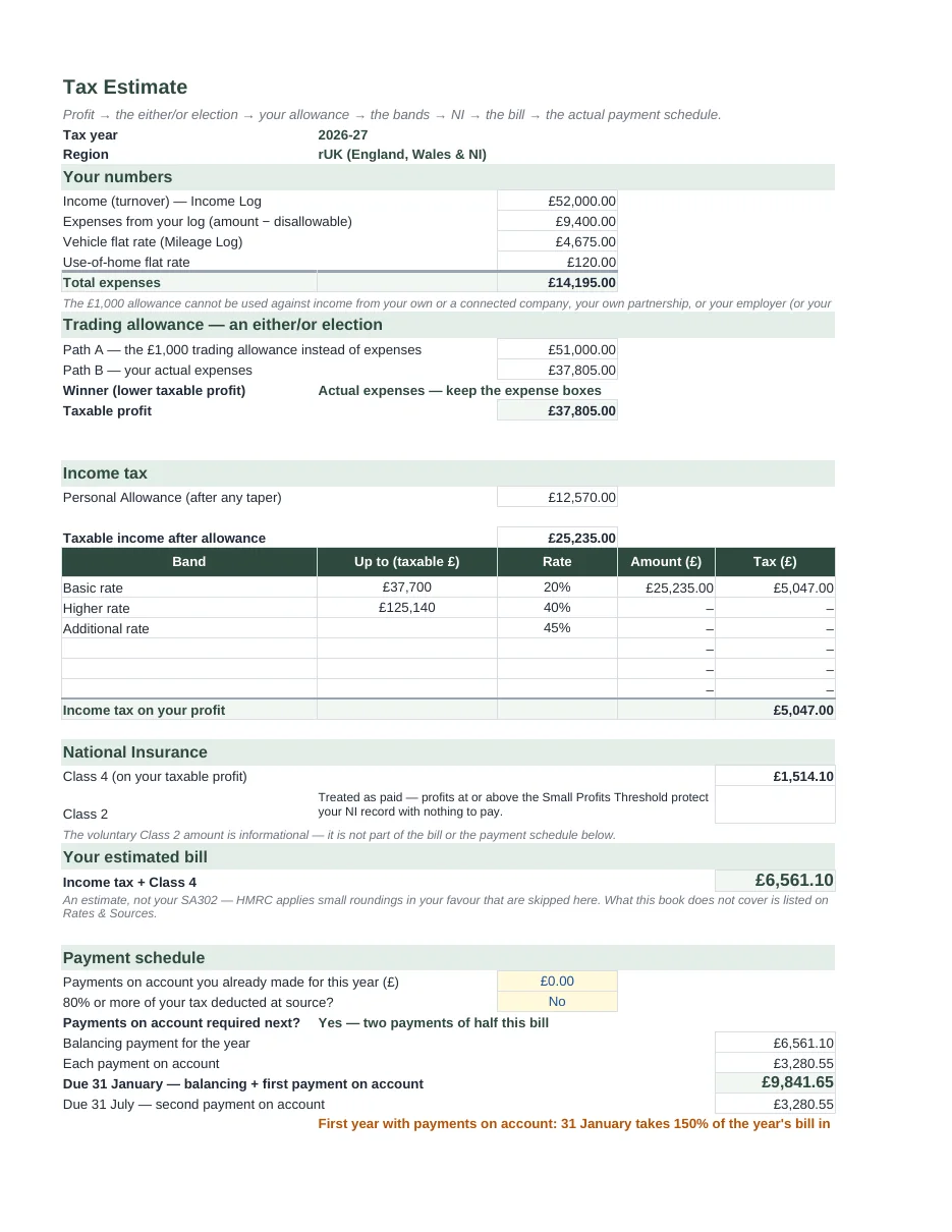 UK Self Assessment Expenses Spreadsheet — every entry to its SA103F box · UK · 2025–26 & 2026–27 — Page 7